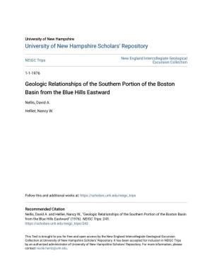 Geologic Relationships of the Southern Portion of the Boston Basin from the Blue Hills Eastward