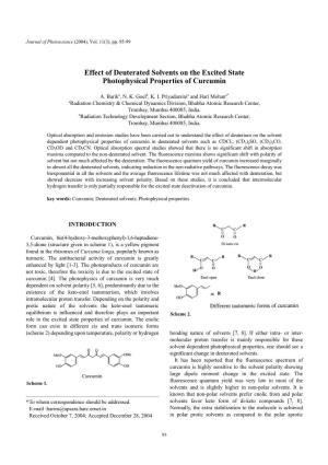 Effect of Deuterated Solvents on the Excited State Photophysical Properties of Curcumin