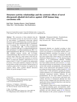 Structure–Activity Relationships and the Cytotoxic Effects of Novel Diterpenoid Alkaloid Derivatives Against A549 Human Lung Carcinoma Cells