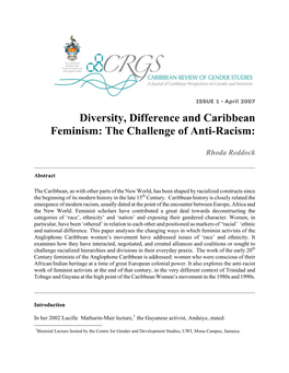 Diversity, Difference and Caribbean Feminism: the Challenge of Anti-Racism