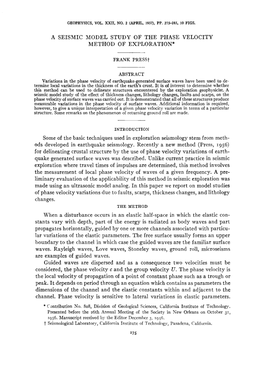 A Seismic Model Study of the Phase Velocity Method of Exploration*