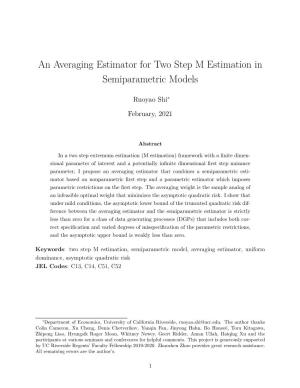 An Averaging Estimator for Two Step M Estimation in Semiparametric Models