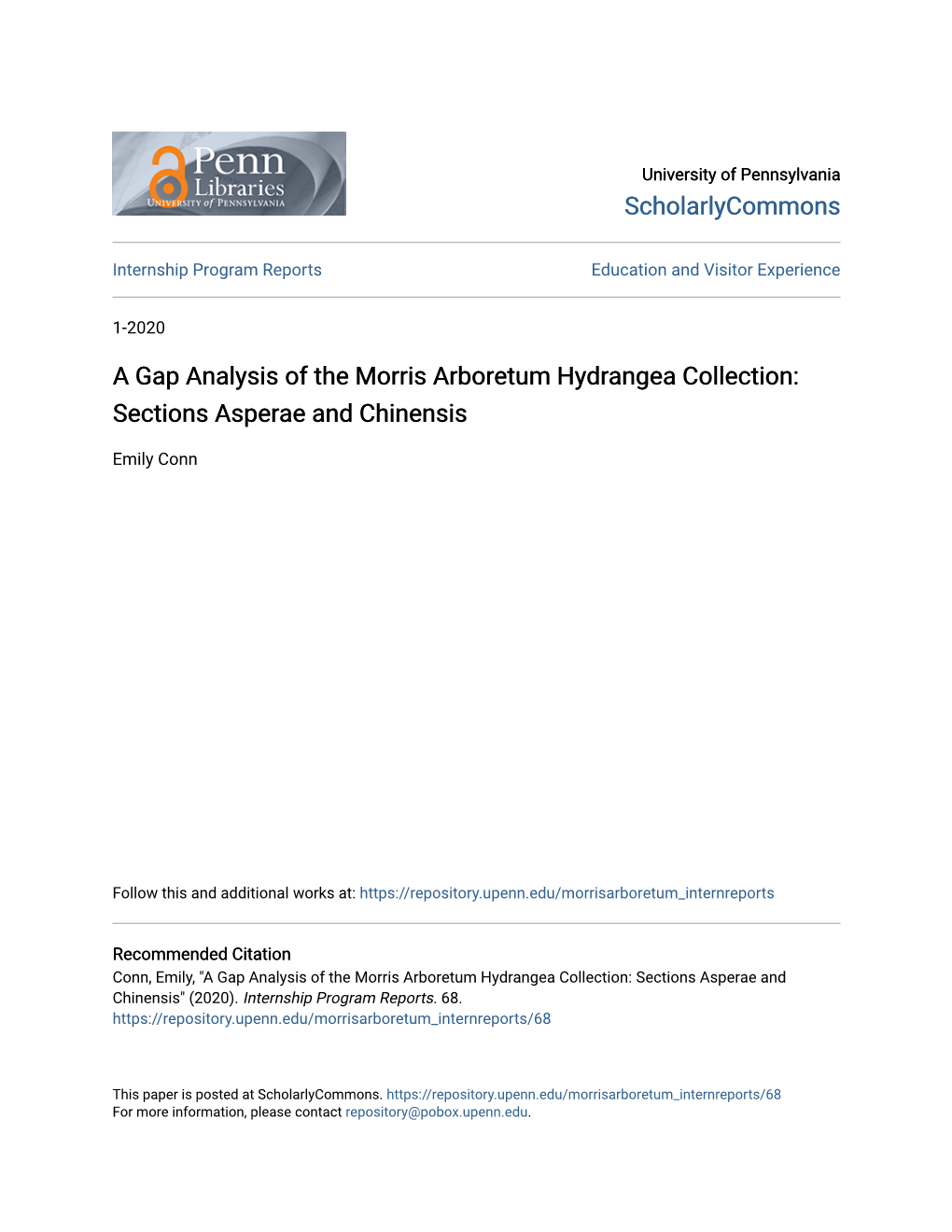 A Gap Analysis of the Morris Arboretum Hydrangea Collection: Sections Asperae and Chinensis