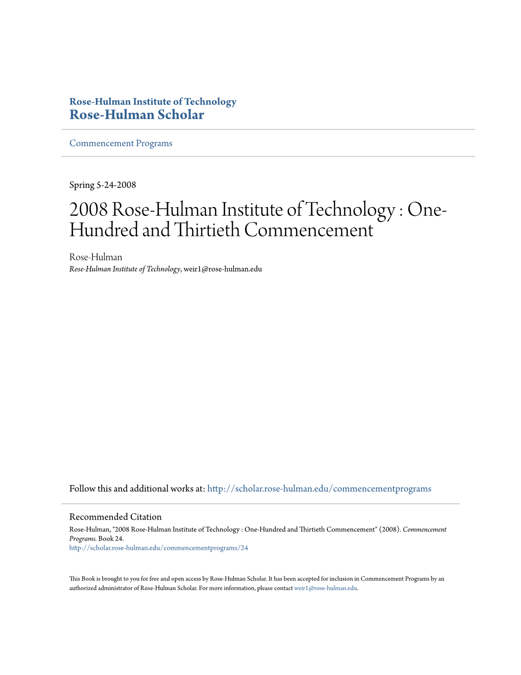 One-Hundred and Thirtieth Commencement