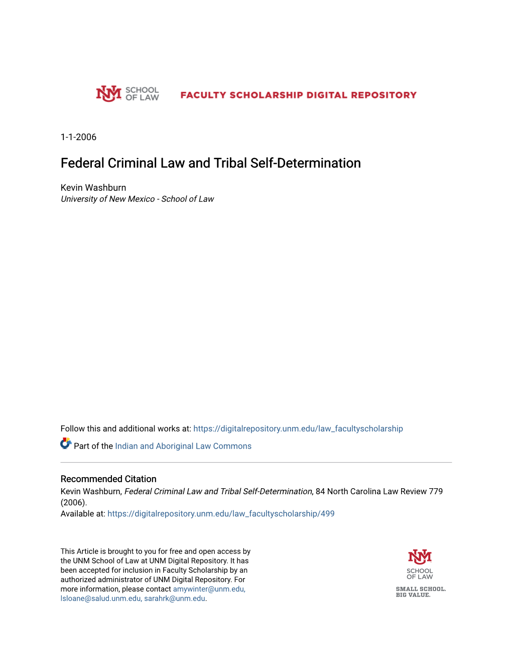 Federal Criminal Law and Tribal Self-Determination