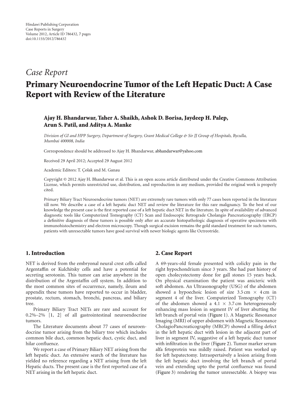 Case Report Primary Neuroendocrine Tumor of the Left Hepatic Duct: a Case Report with Review of the Literature