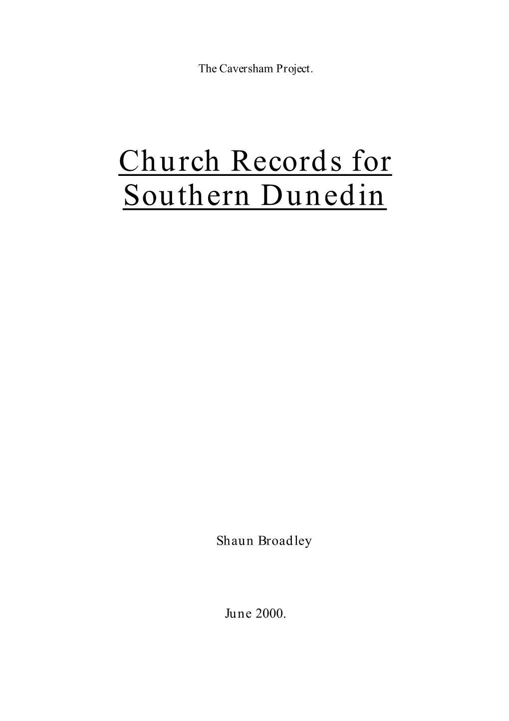 Church Records for Southern Dunedin