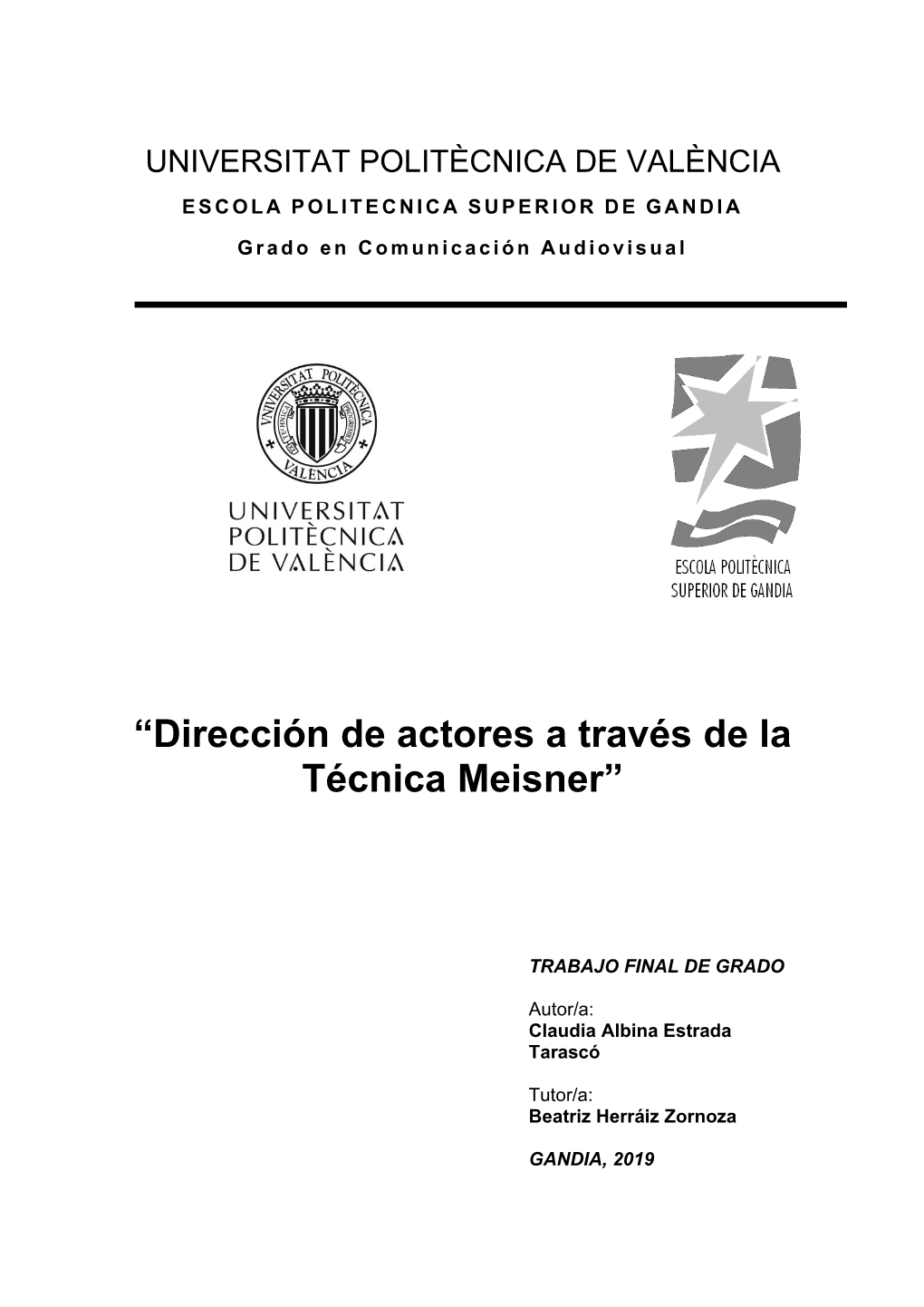 Dirección De Actores a Través De La Técnica Meisner”