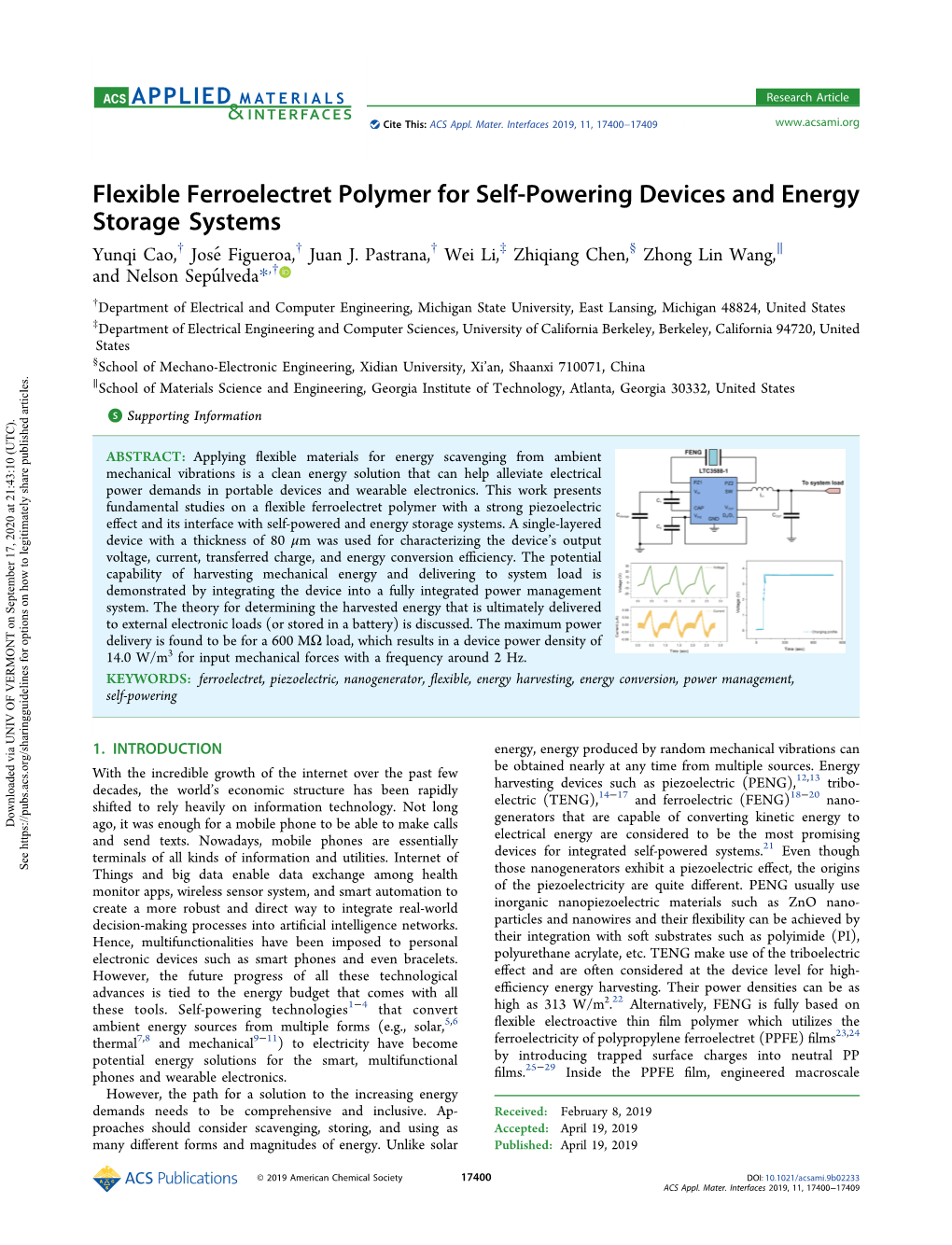 Flexible Ferroelectret Polymer for Self-Powering Devices and Energy Storage Systems † † † ‡ § ∥ Yunqi Cao, Joséfigueroa, Juan J