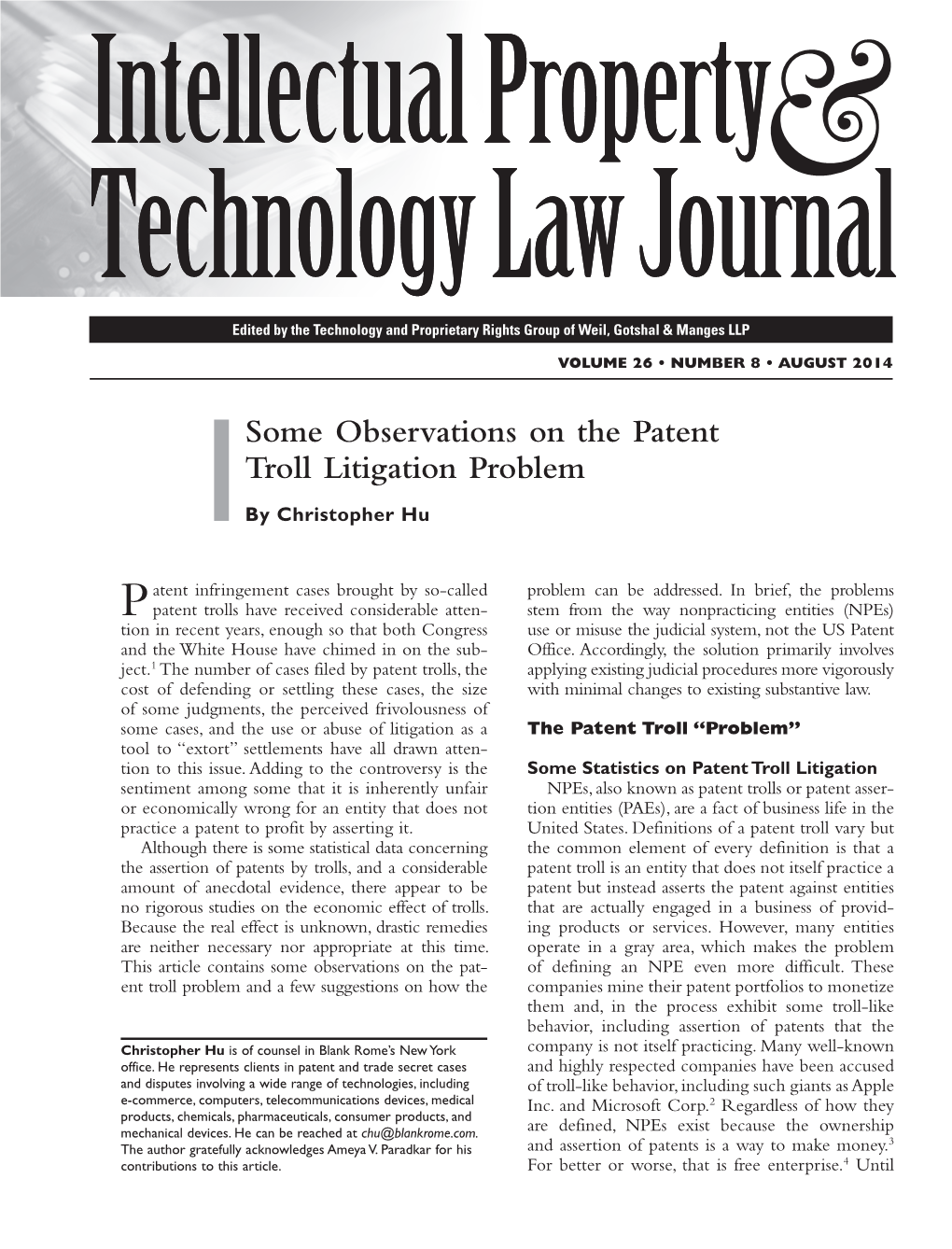 Some Observations on the Patent Troll Litigation Problem