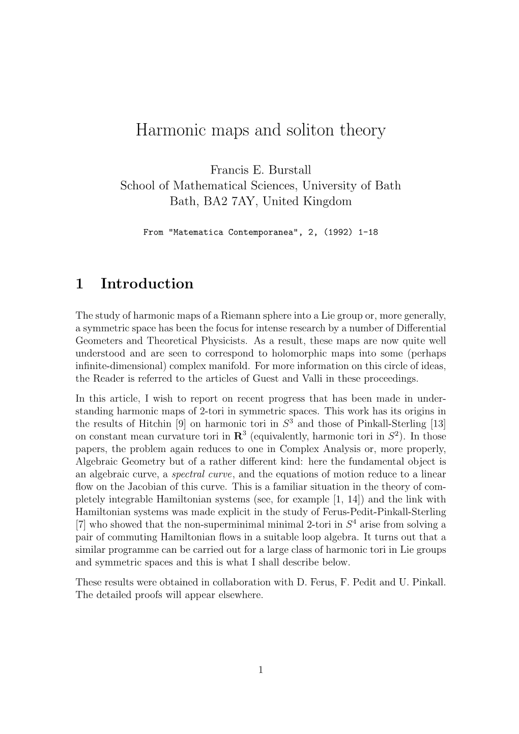 Harmonic Maps and Soliton Theory