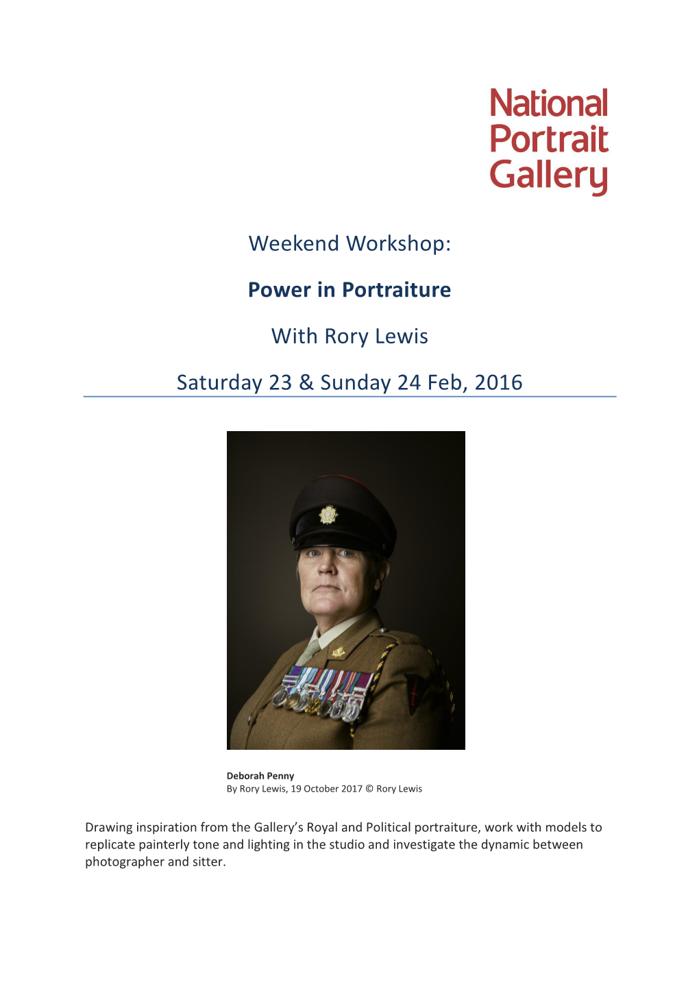 Power in Portraiture with Rory Lewis Saturday 23 & Sunday 24 Feb, 2016