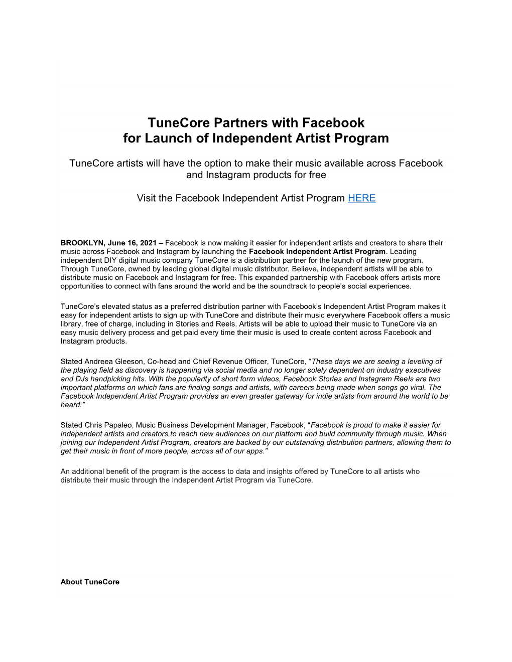 Tunecore Partners with Facebook for Launch of Independent Artist Program