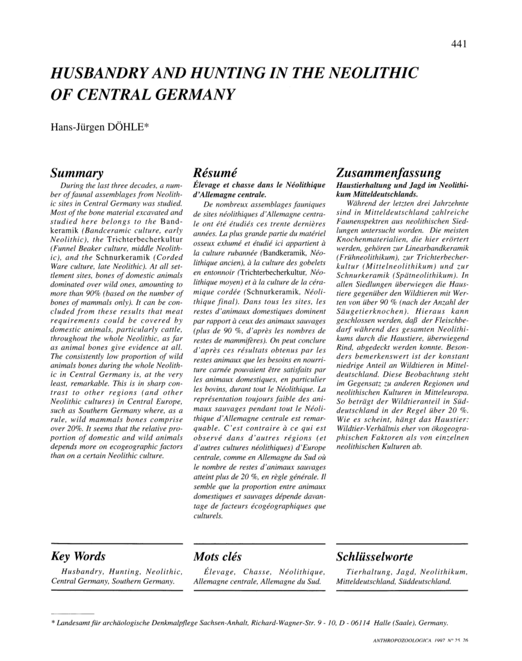 Husbandry and Hunting in the Neolithic of Central Germany