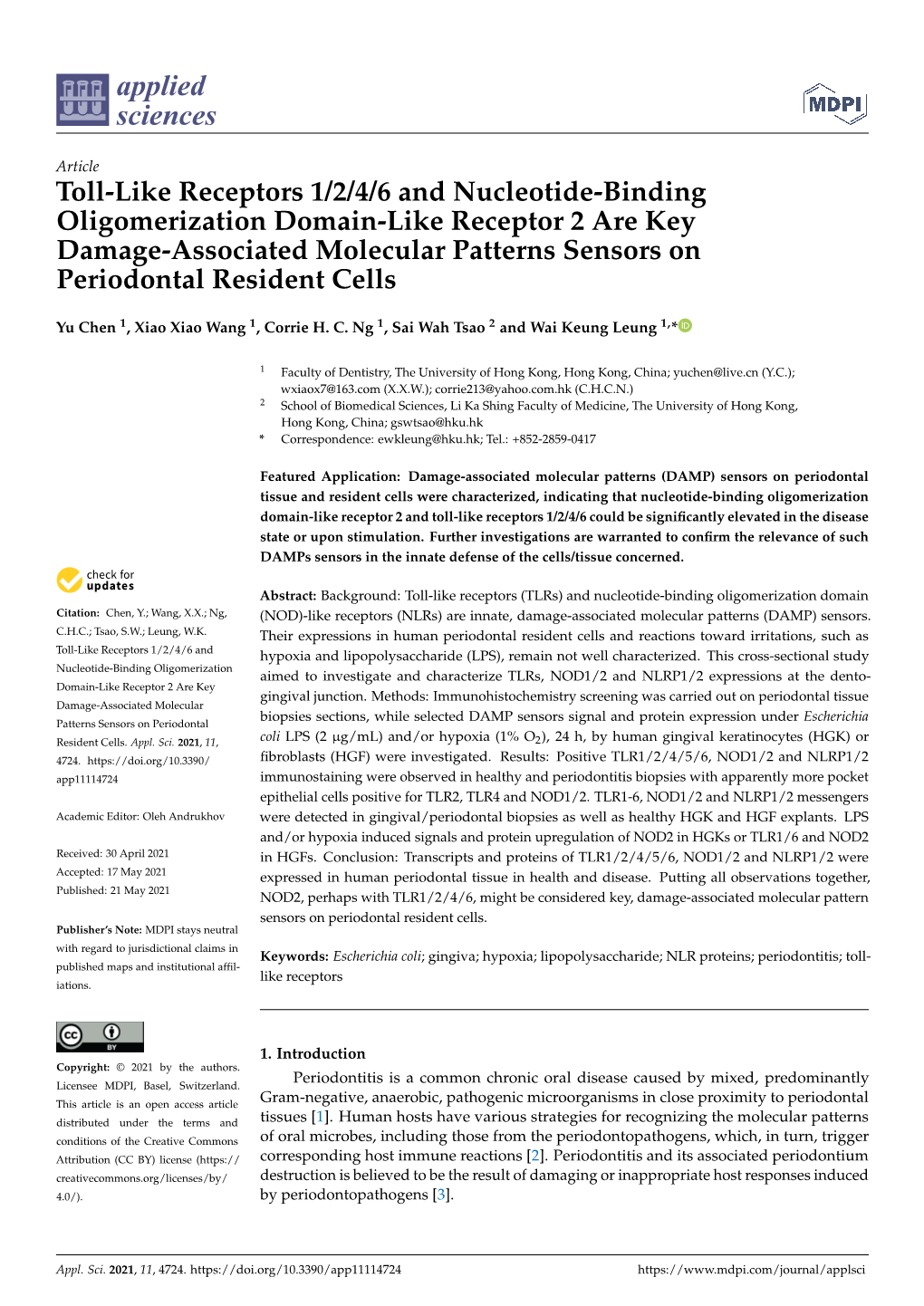 Toll-Like Receptors 1/2/4/6 and Nucleotide-Binding Oligomerization