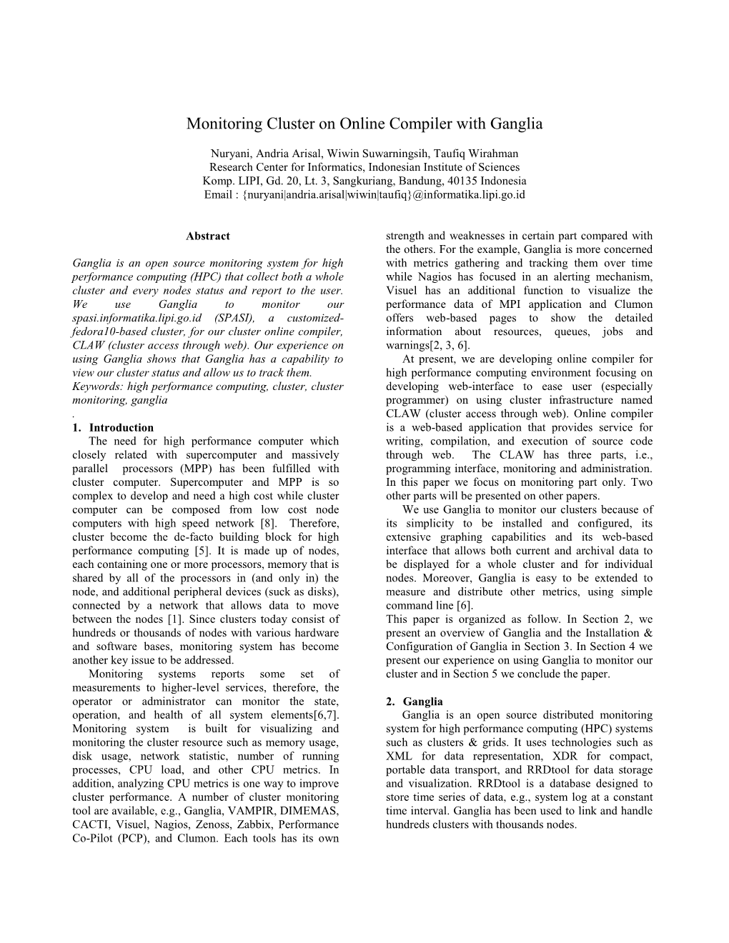 Monitoring Cluster on Online Compiler with Ganglia