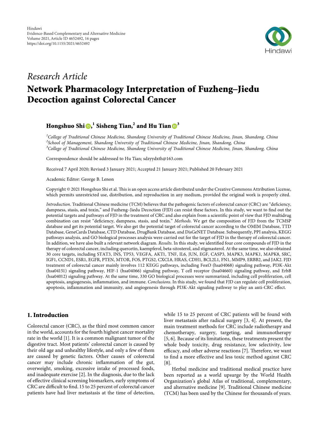 Network Pharmacology Interpretation of Fuzheng–Jiedu Decoction Against Colorectal Cancer