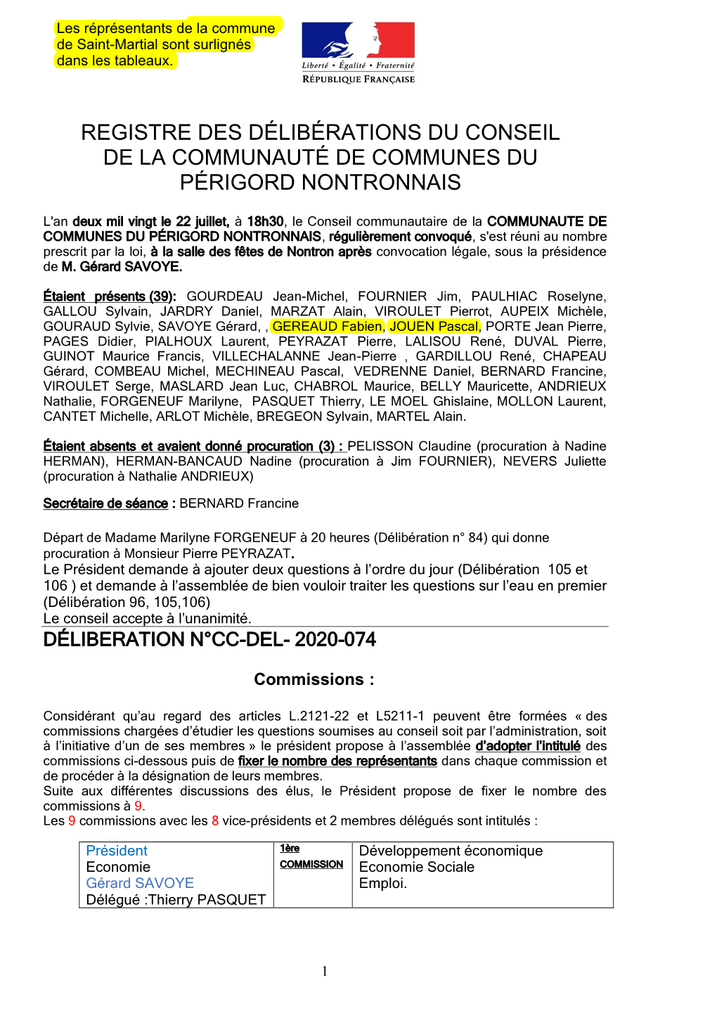 Registre Des Délibérations Du Conseil De La Communauté De Communes Du Périgord Nontronnais