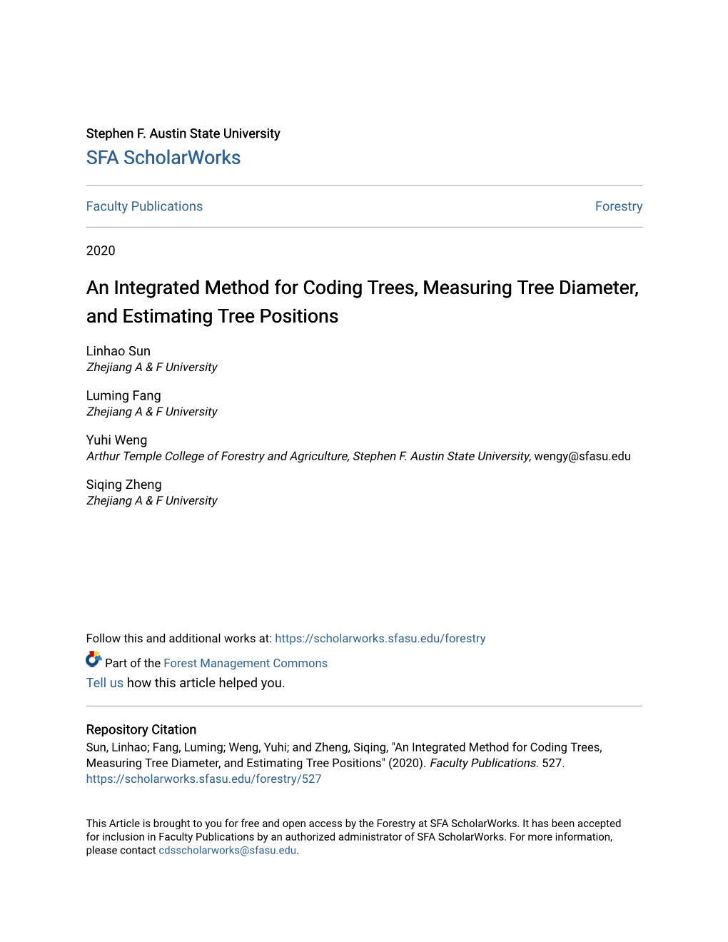 An Integrated Method for Coding Trees, Measuring Tree Diameter, and Estimating Tree Positions