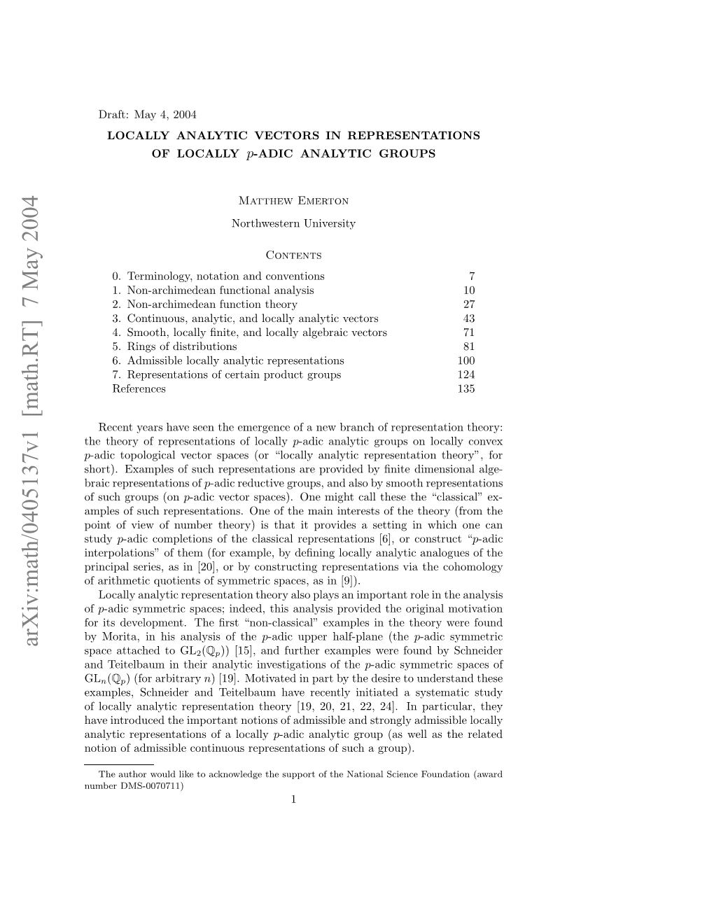 Arxiv:Math/0405137V1 [Math.RT] 7 May 2004 Oino Disbecniuu Ersnain Fsc Group)