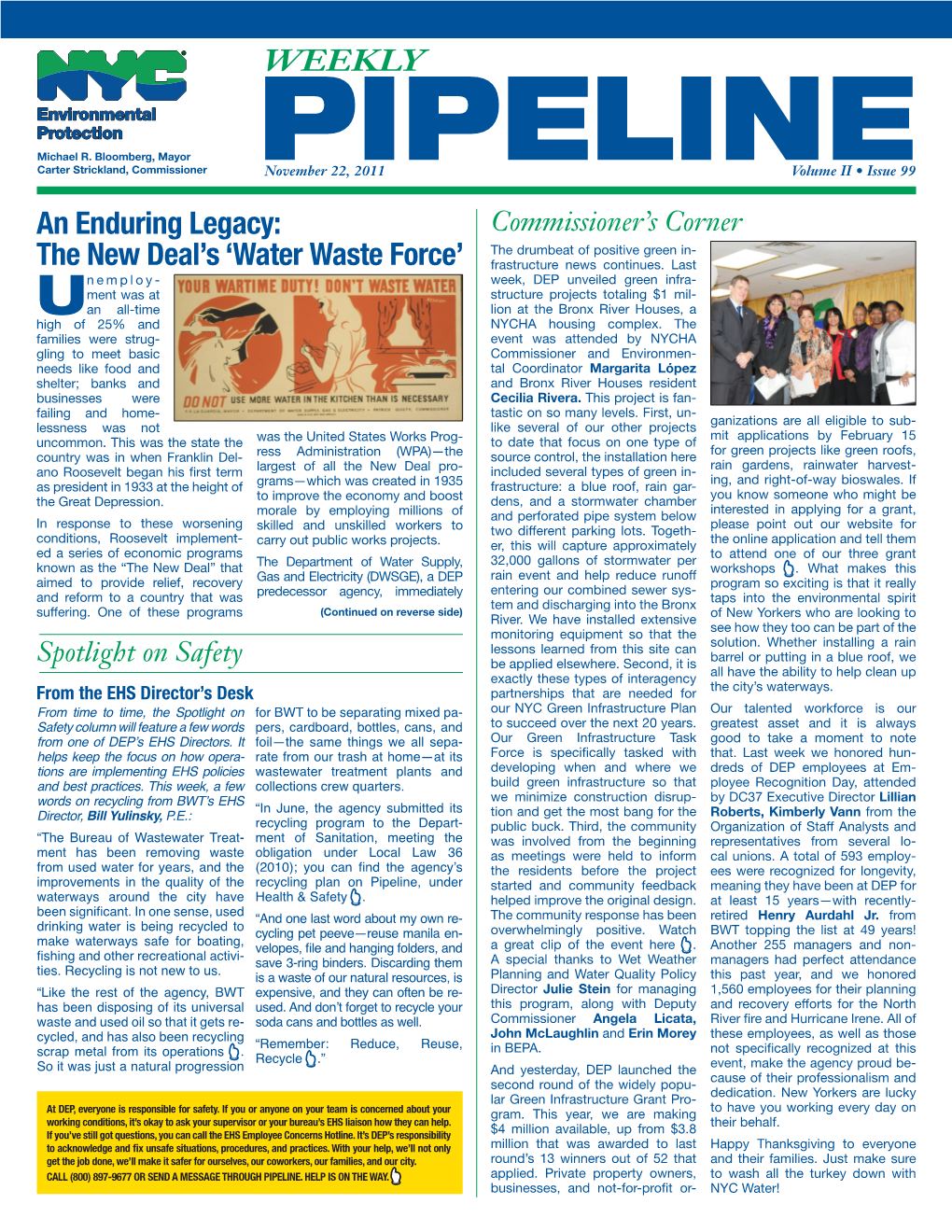 An Enduring Legacy: Commissioner’S Corner the Drumbeat of Positive Green In- the New Deal’S ‘Water Waste Force’ Frastructure News Continues