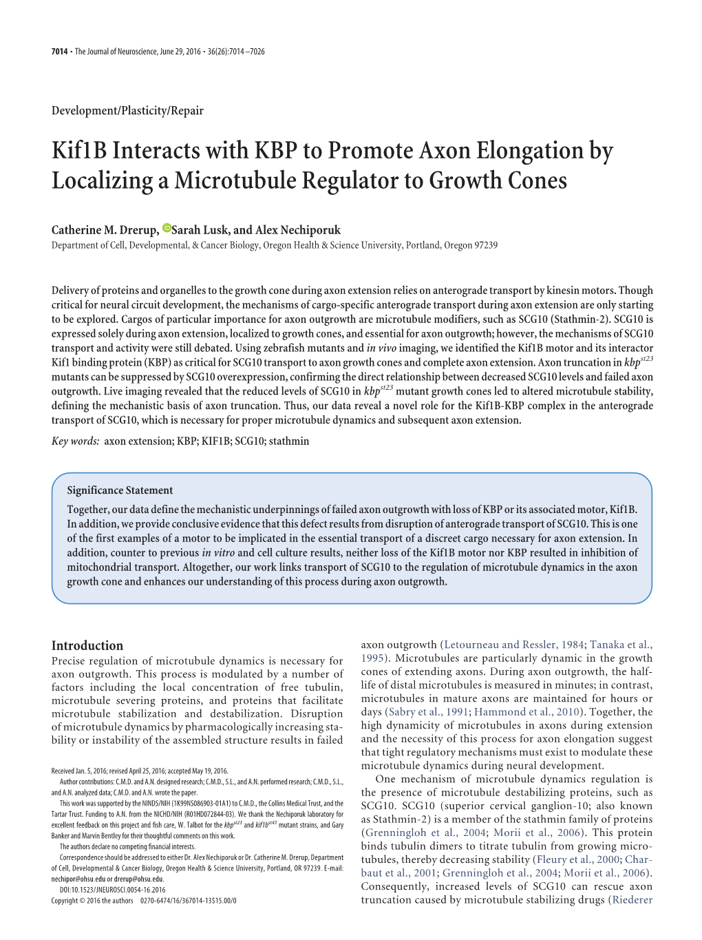 Kif1b Interacts with KBP to Promote Axon Elongation by Localizing a Microtubule Regulator to Growth Cones
