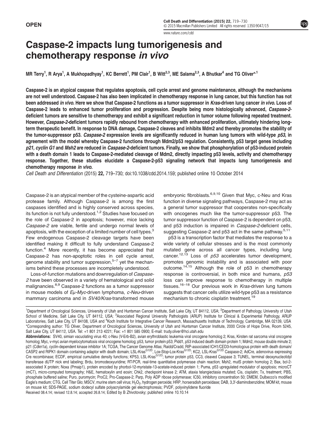 Caspase-2 Impacts Lung Tumorigenesis and Chemotherapy Response in Vivo