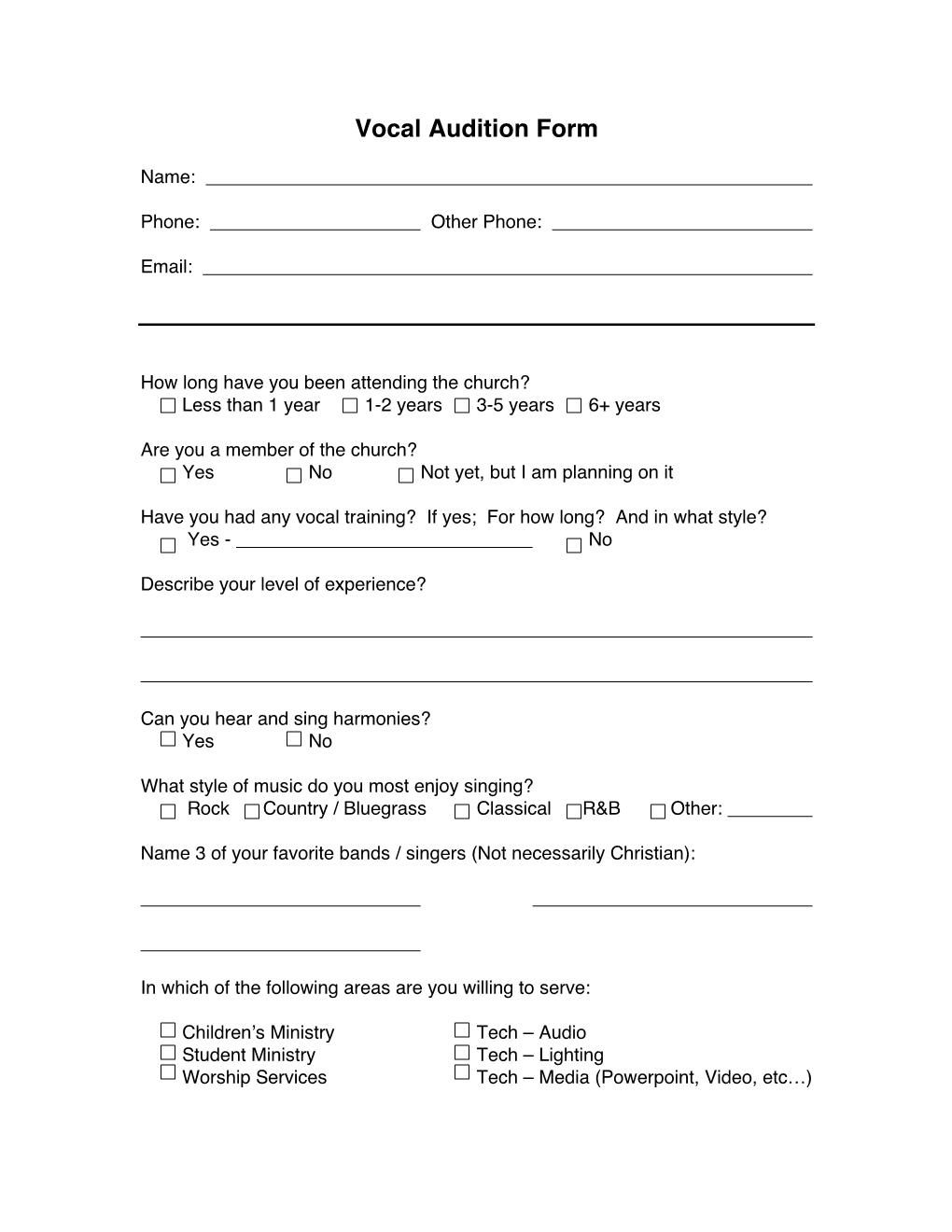 Vocal Audition Form