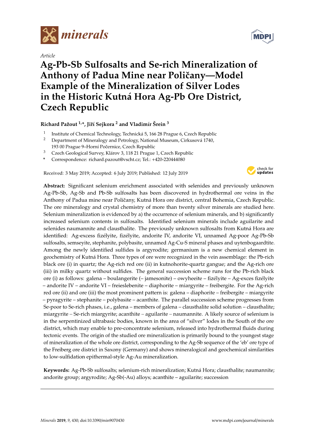 Ag-Pb-Sb Sulfosalts and Se-Rich Mineralization of Anthony of Padua