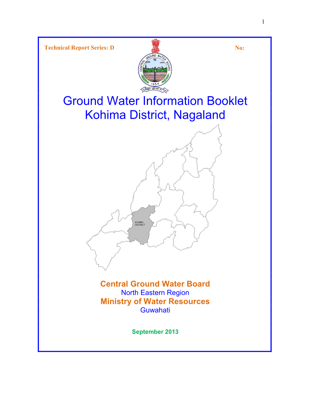 Ground Water Information Booklet Kohima District, Nagaland