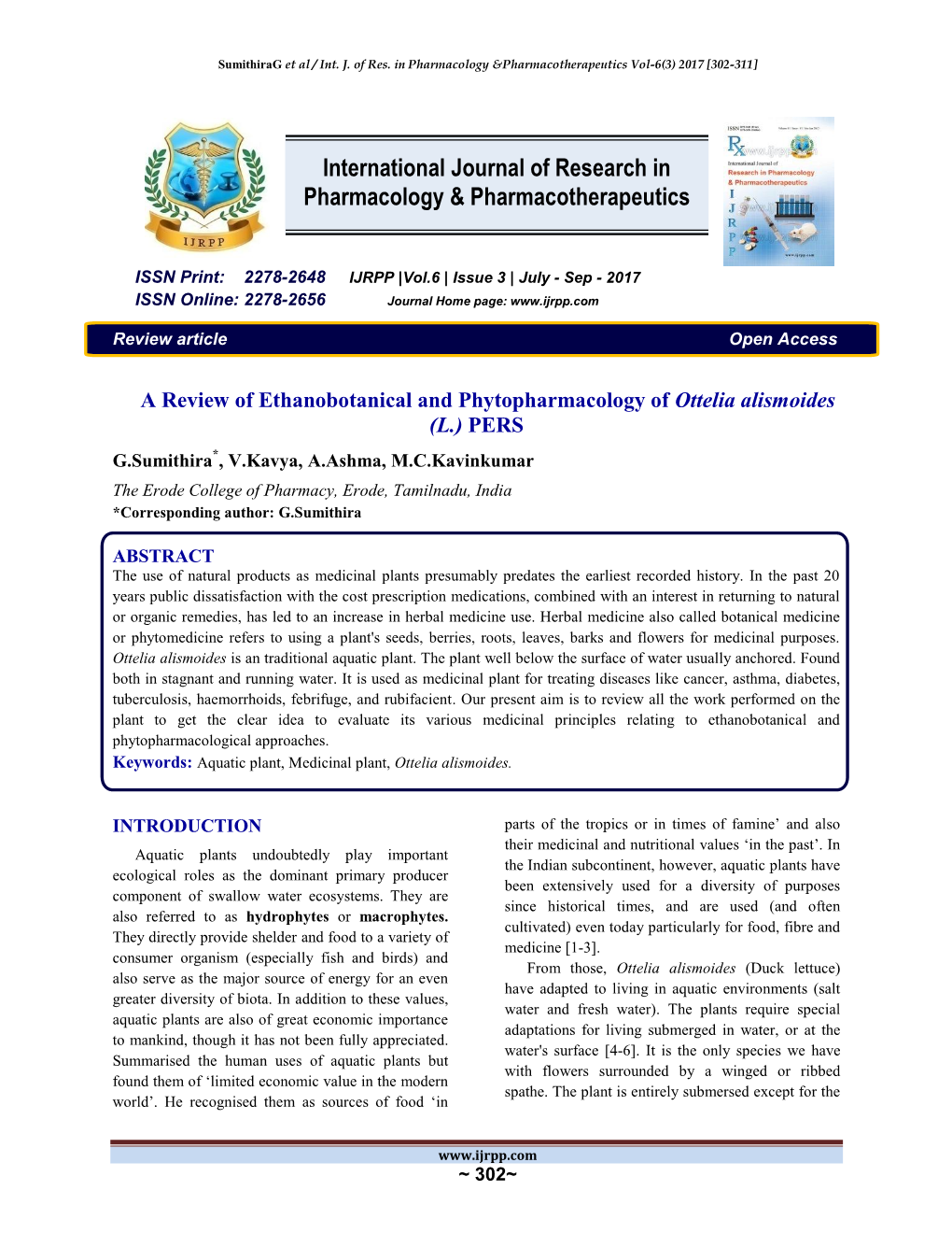 International Journal of Research in Pharmacology & Pharmacotherapeutics