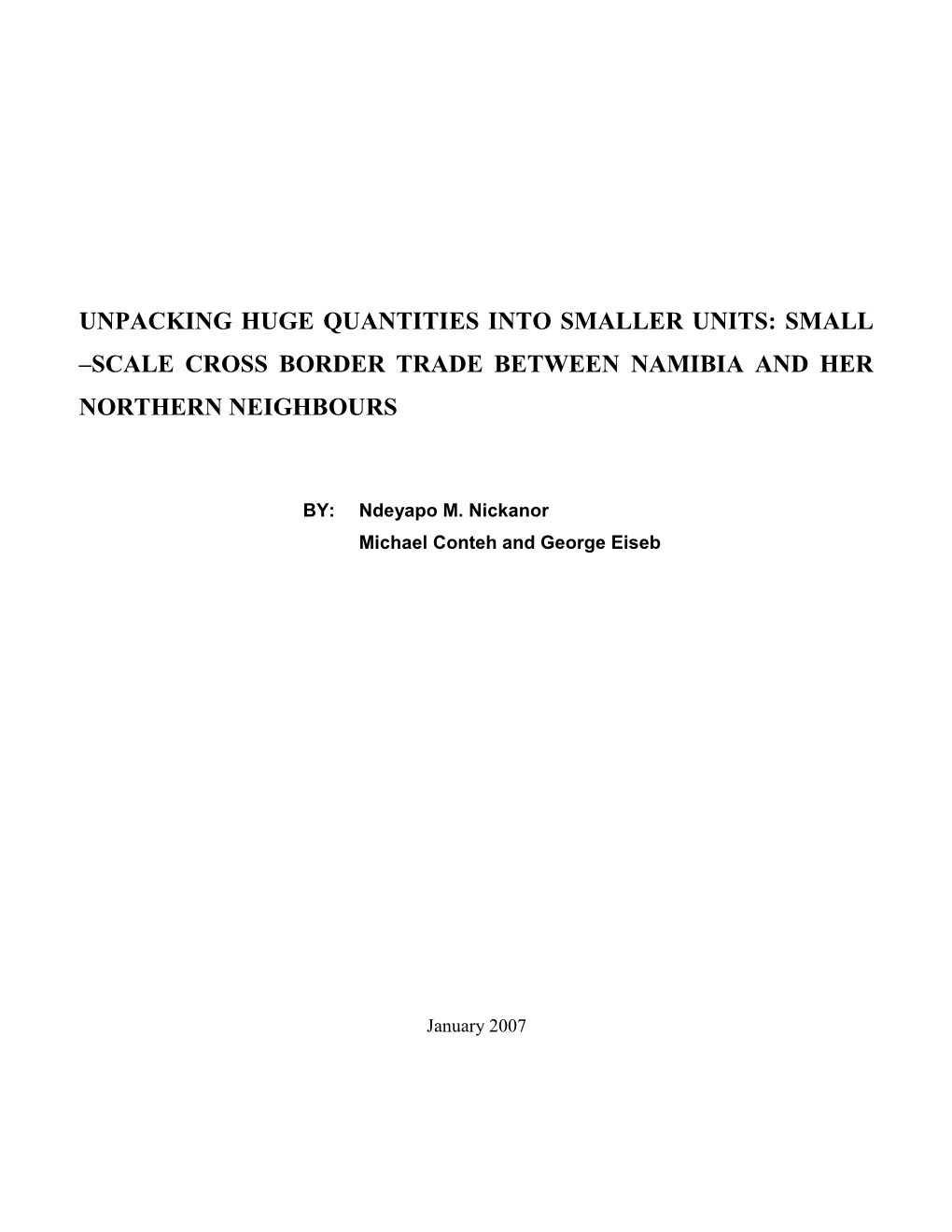Small-Scale Cross Border Trade Between Namibia and Her Northern