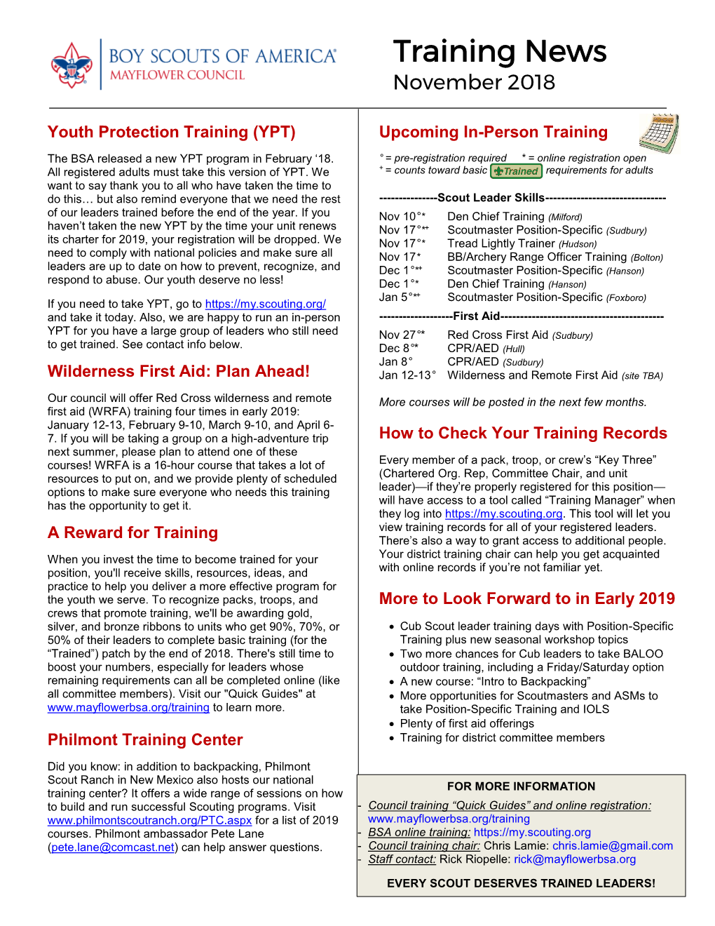 Training News for Mayflower Council