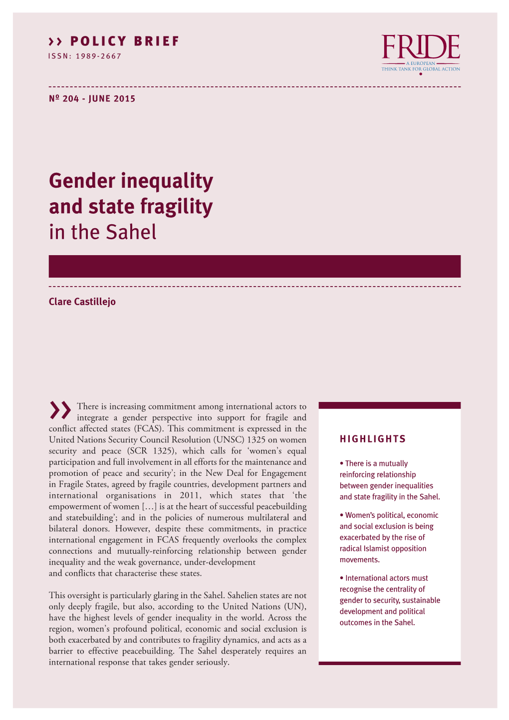 Gender Inequality and State Fragility in the Sahel