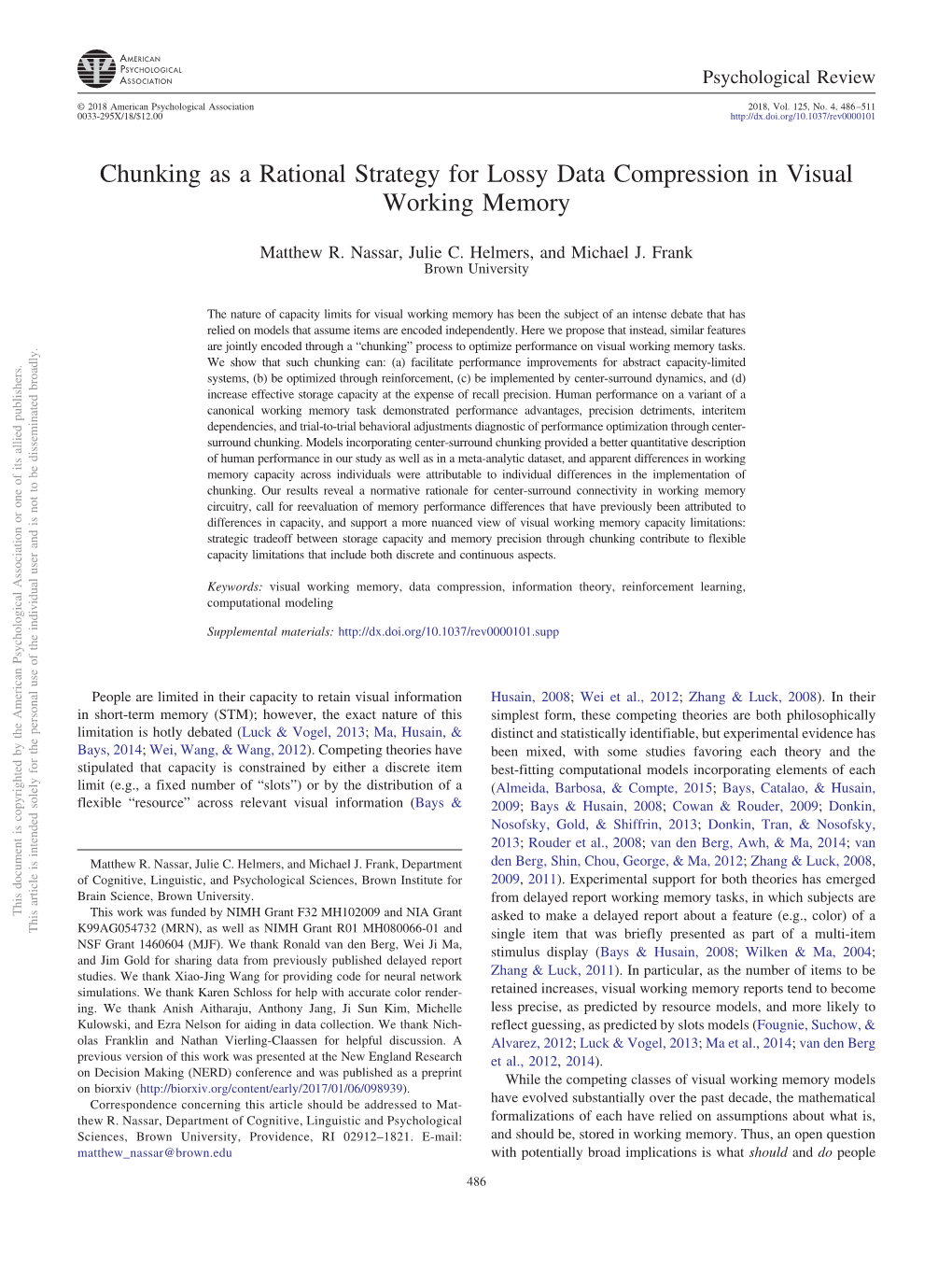 Chunking As a Rational Strategy for Lossy Data Compression in Visual Working Memory