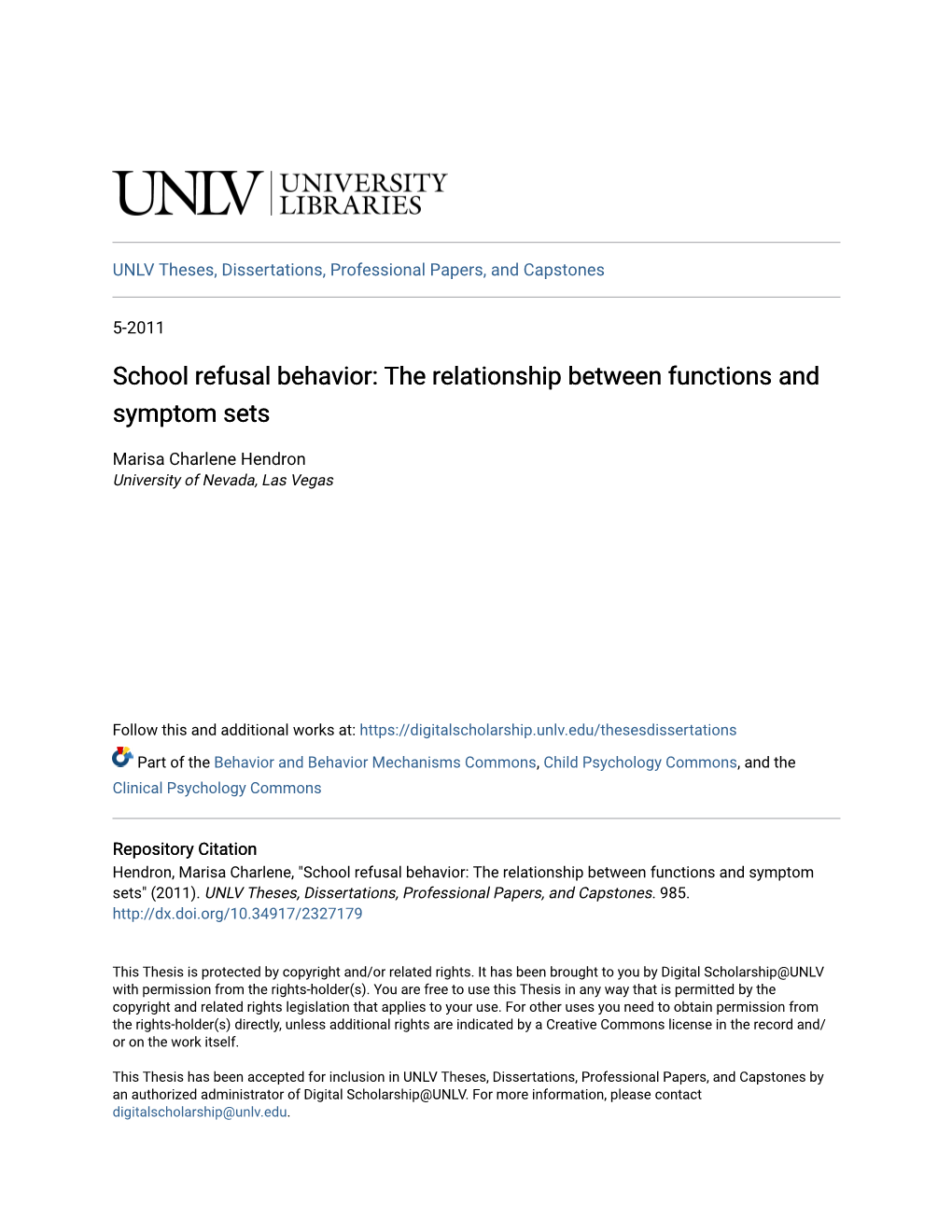 School Refusal Behavior: the Relationship Between Functions and Symptom Sets