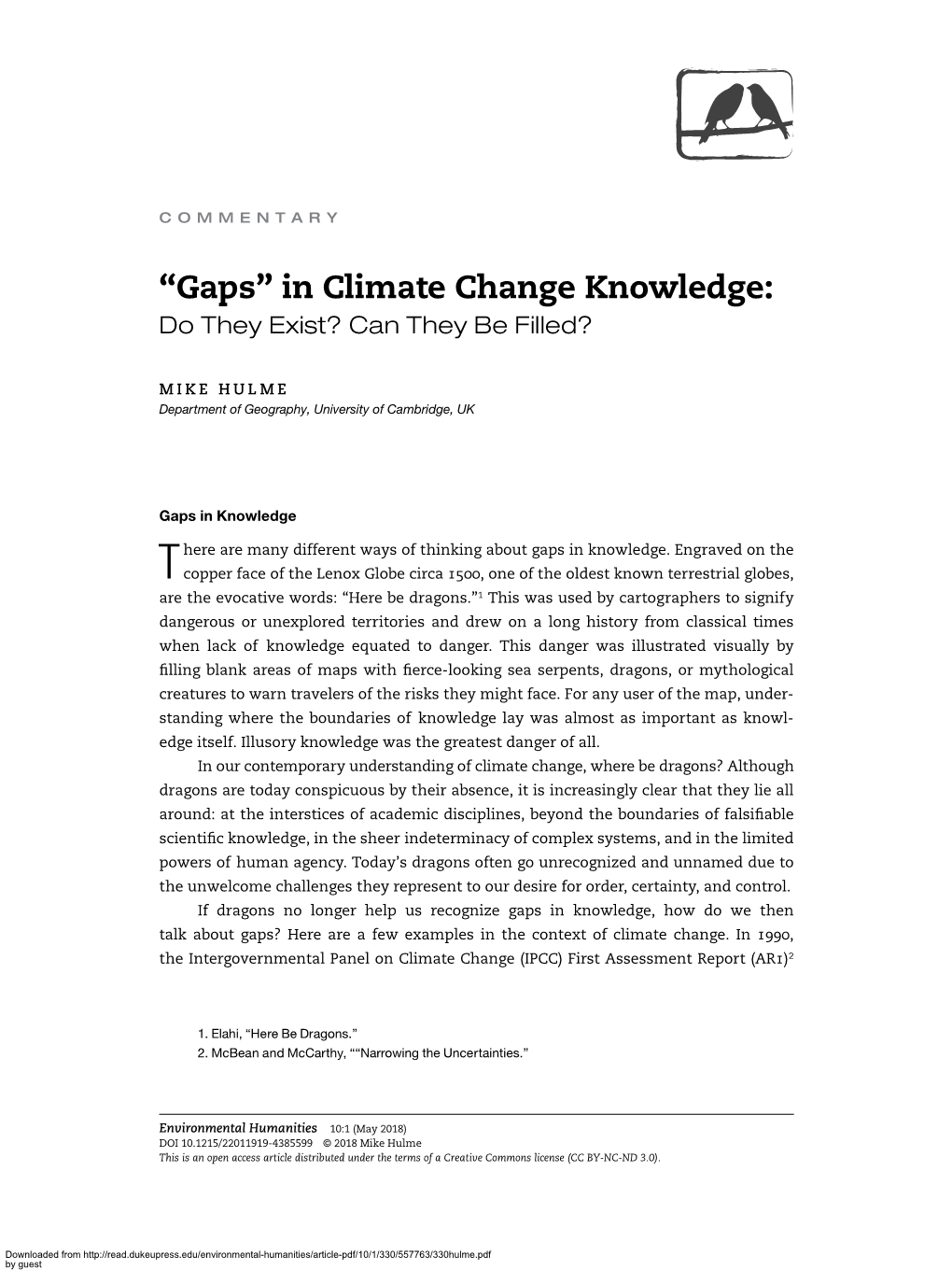 “Gaps” in Climate Change Knowledge: Do They Exist? Can They Be Filled?