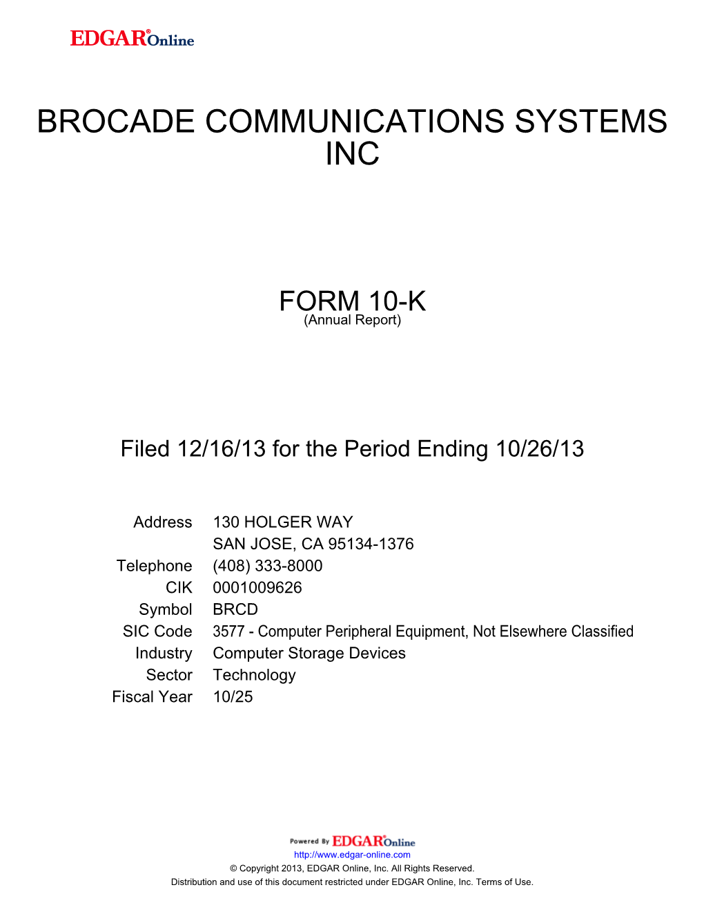 Brocade Communications Systems Inc