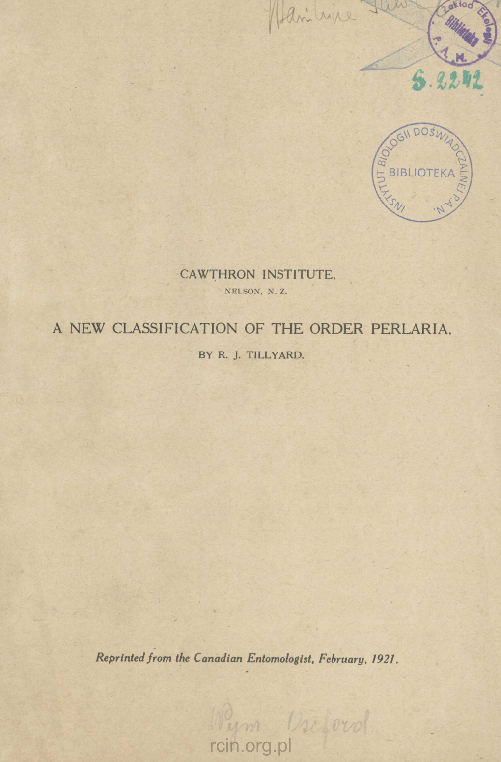 A New Classification of the Order Perlaria