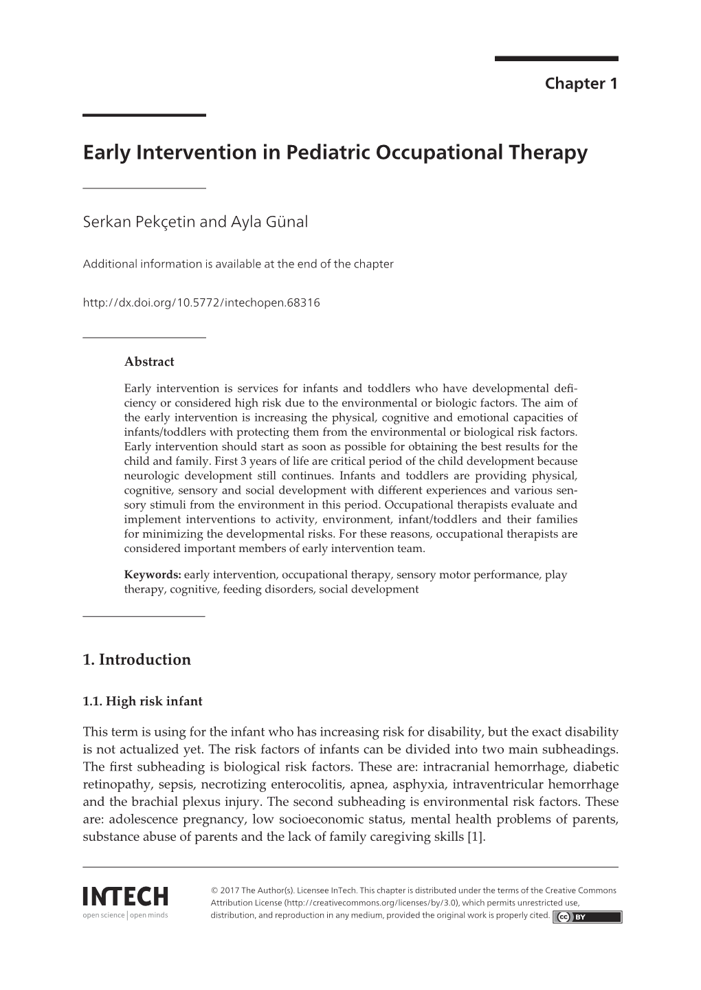 Early Intervention in Pediatric Occupational Therapy