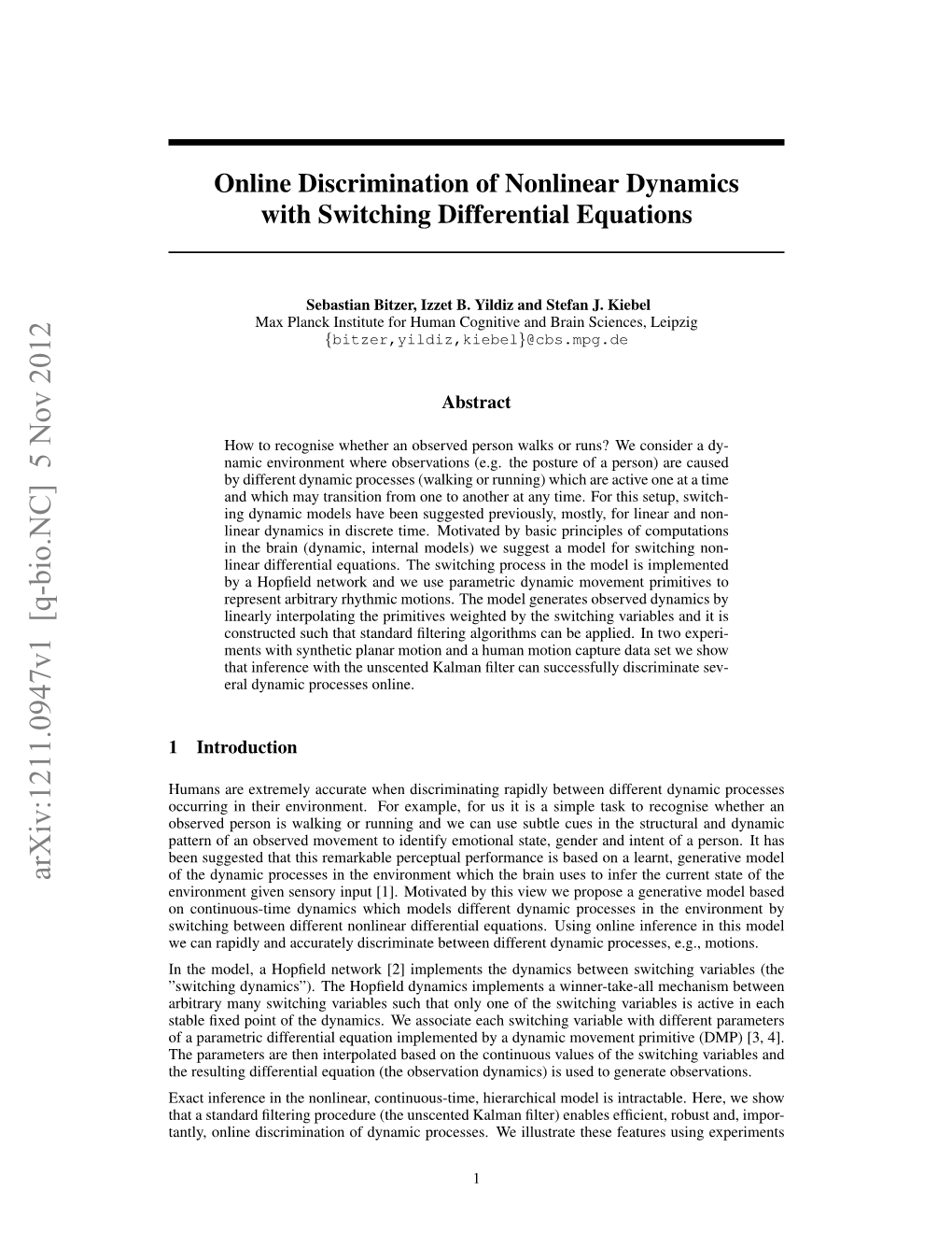 Online Discrimination of Nonlinear Dynamics with Switching Differential Equations