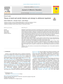 Theory of Mind and Suicide Ideation and Attempt in Adolescent Inpatients