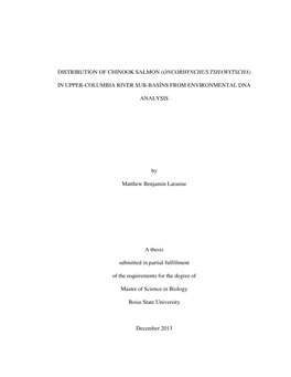 Distribution of Chinook Salmon (Oncorhynchus Tshawytscha) in Upper- Columbia River Sub-Basins from Environmental DNA Analysis
