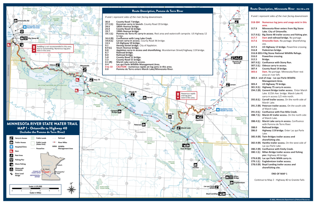 Map Of Minnesota River State Water Trail From Ortonville To Highway 40   Map Of Minnesota River State Water Trail From Ortonville To Highway 40 