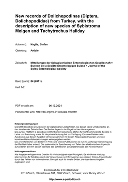 New Records of Dolichopodinae (Diptera, Dolichopodidae) from Turkey, with the Description of New Species of Sybistroma Meigen and Tachytrechus Haliday