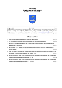 Amtsblatt Des Amtes Schlei-Ostsee Kreis Rendsburg-Eckernförde