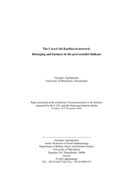 The Coca-Cola Kashkaval Network: Βelonging and Business in the Post-Socialist Balkans