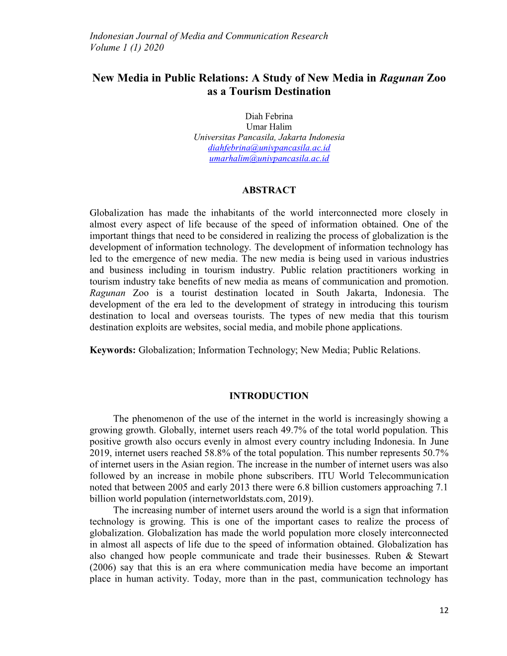 A Study of New Media in Ragunan Zoo As a Tourism Destination