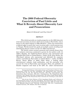The 2008 Federal Obscenity Conviction of Paul Little and What It Reveals About Obscenity Law and Prosecutions