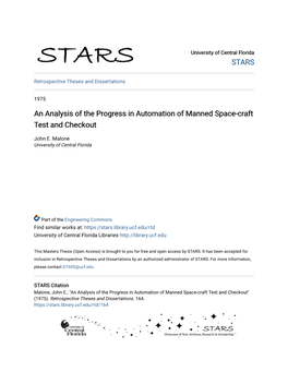 An Analysis of the Progress in Automation of Manned Space-Craft Test and Checkout